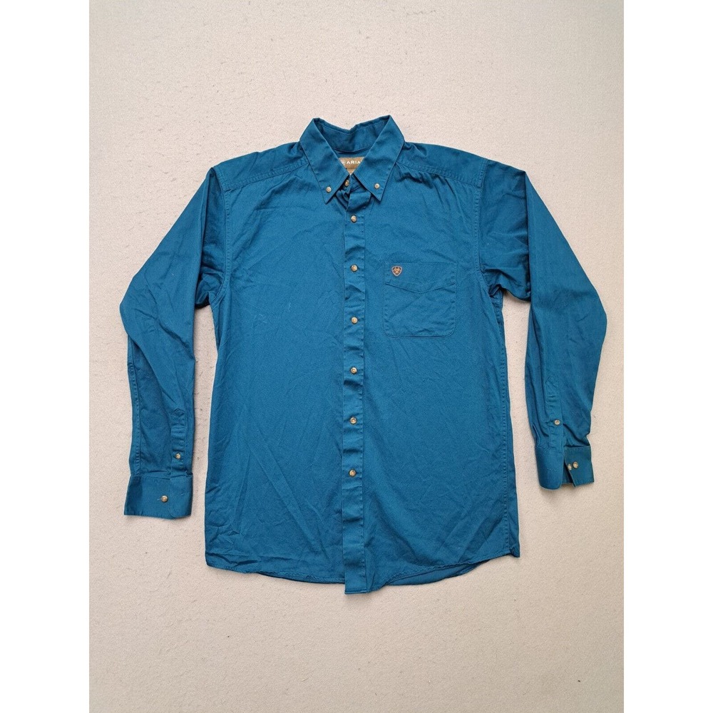 Ariat Button Up Shirt Men Large Tall Green Pocket Cotton Long Sleeve Button Down